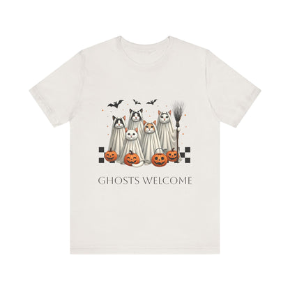 Ghost Cats Halloween Unisex Short Sleeve Tee