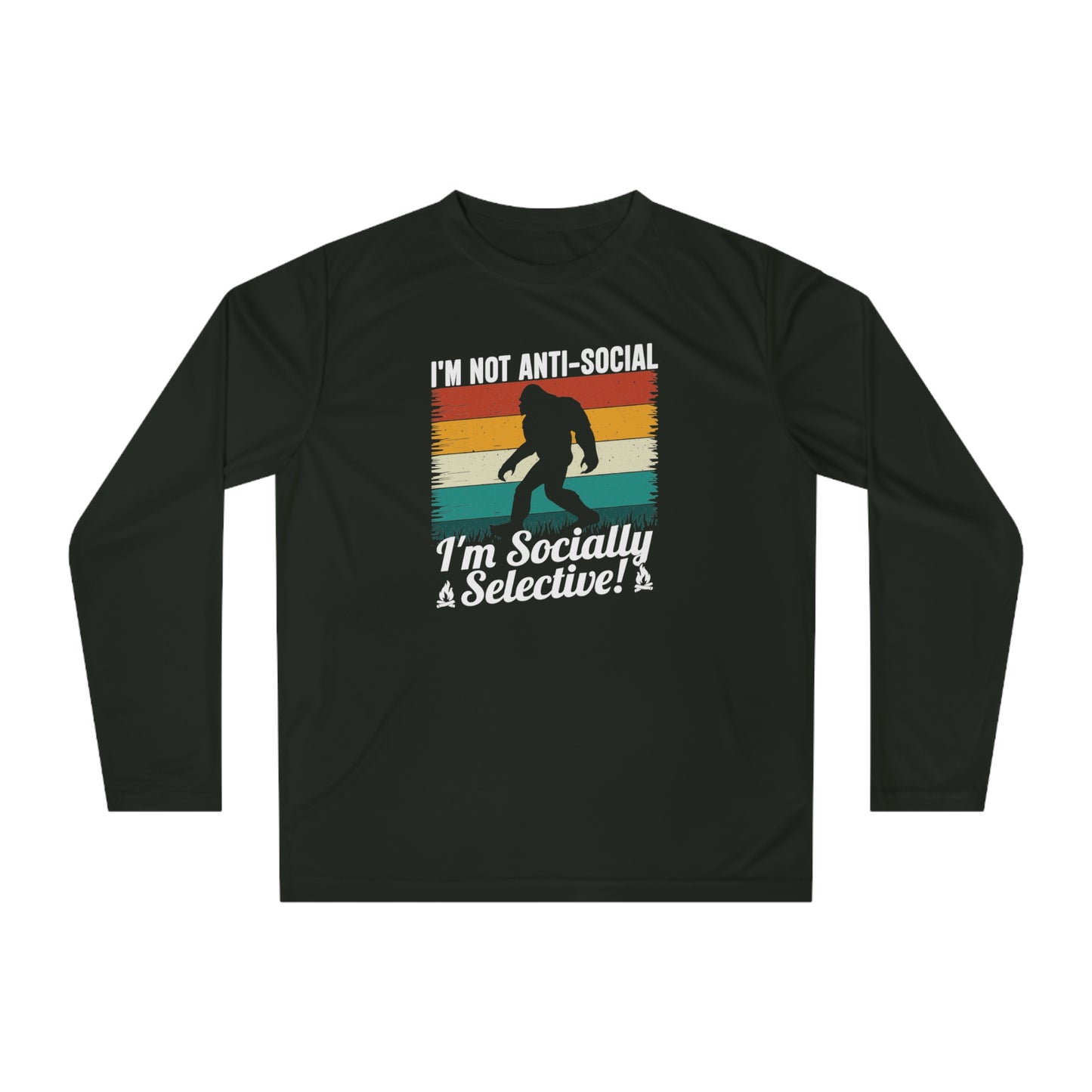 Bigfoot Not Anti-Social Performance Moisture Wicking Long Sleeve Shirt