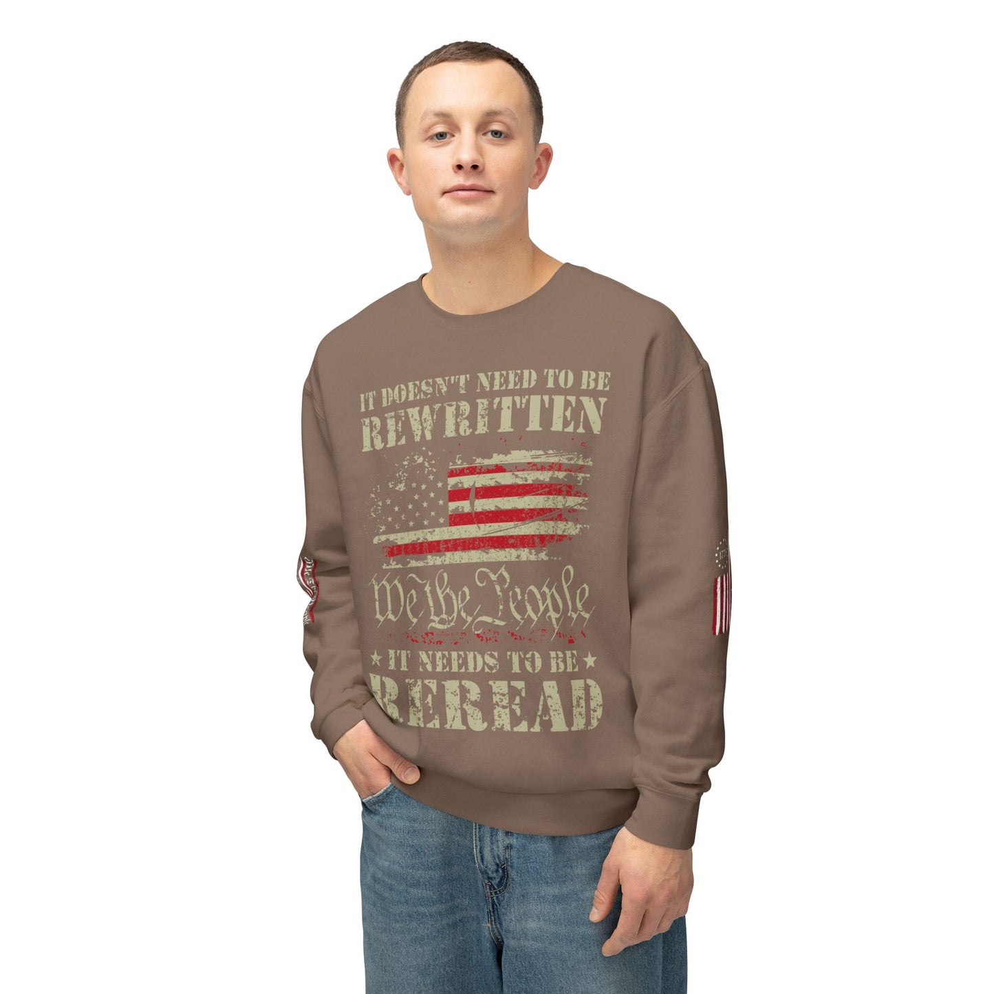 We The People Two-Sided Plus Sleeve Prints Unisex Lightweight Crewneck Sweatshirt