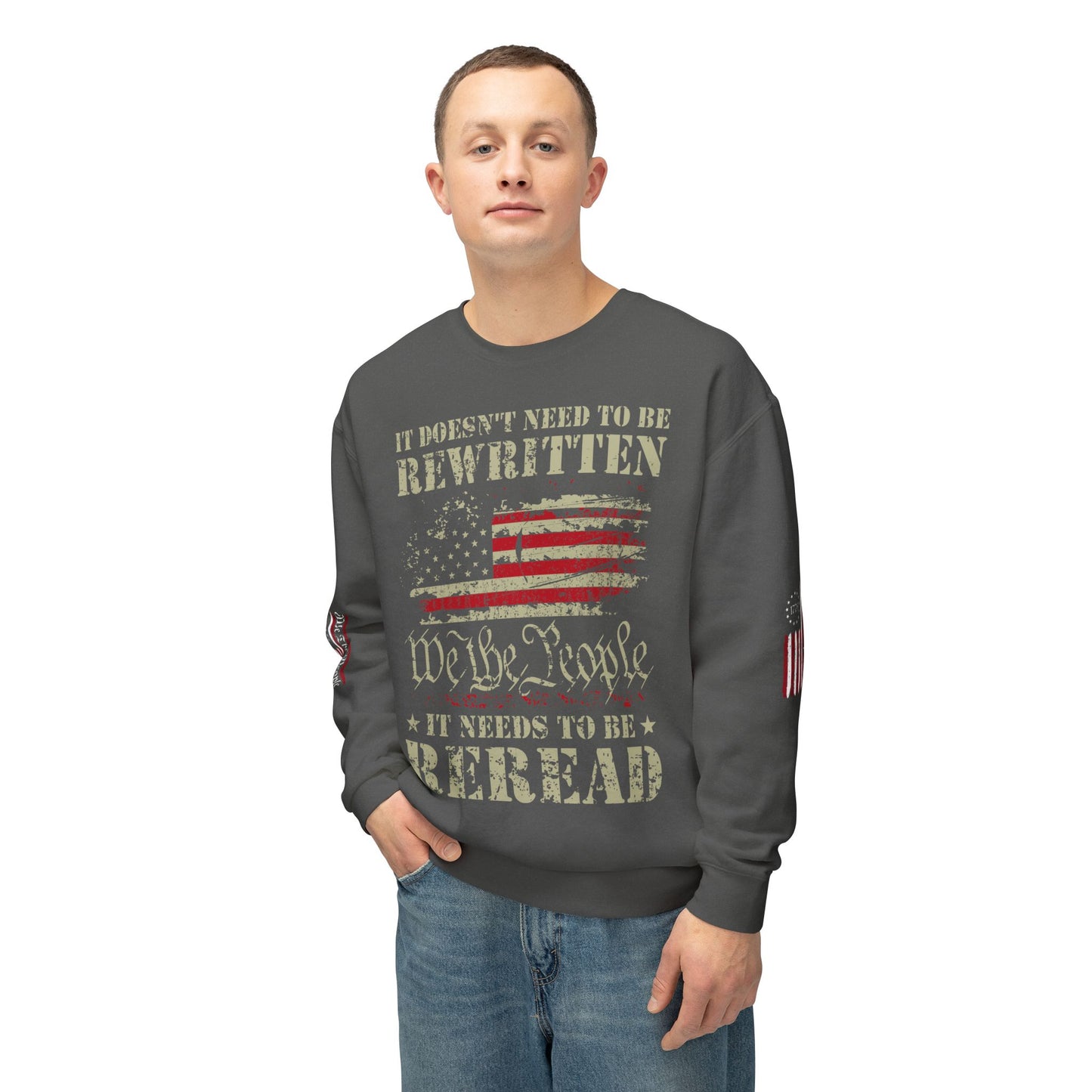 We The People Two-Sided Plus Sleeve Prints Unisex Lightweight Crewneck Sweatshirt