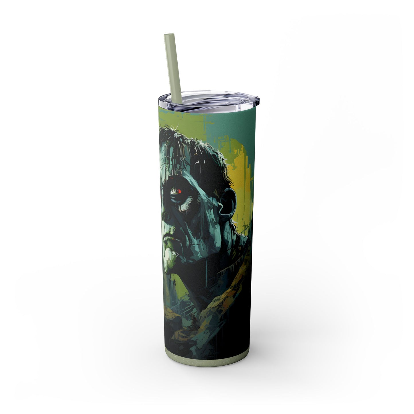 Frankenstein Halloween Skinny Tumbler with Straw, 20oz