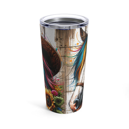 Cowgirl & Horse with Rainbow & Sunflowers Tumbler 20oz