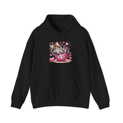 Valentine Teacup Gray Kitten Love Hooded Sweatshirt