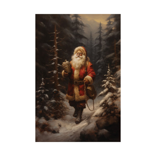 Santa's Winter Stroll Christmas Poster Wall Art in 3 Sizes