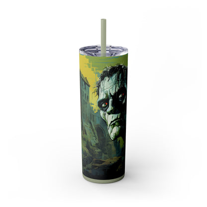 Frankenstein Halloween Skinny Tumbler with Straw, 20oz