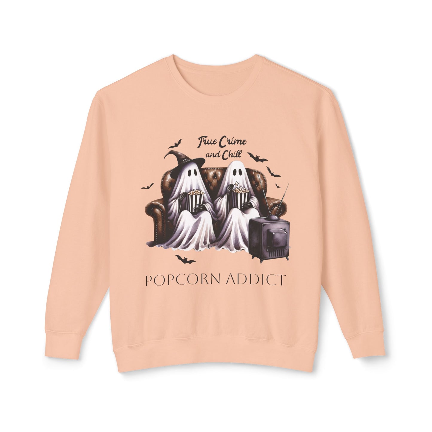 Popcorn Addict Ghosts Halloween Unisex Lightweight Crewneck Sweatshirt