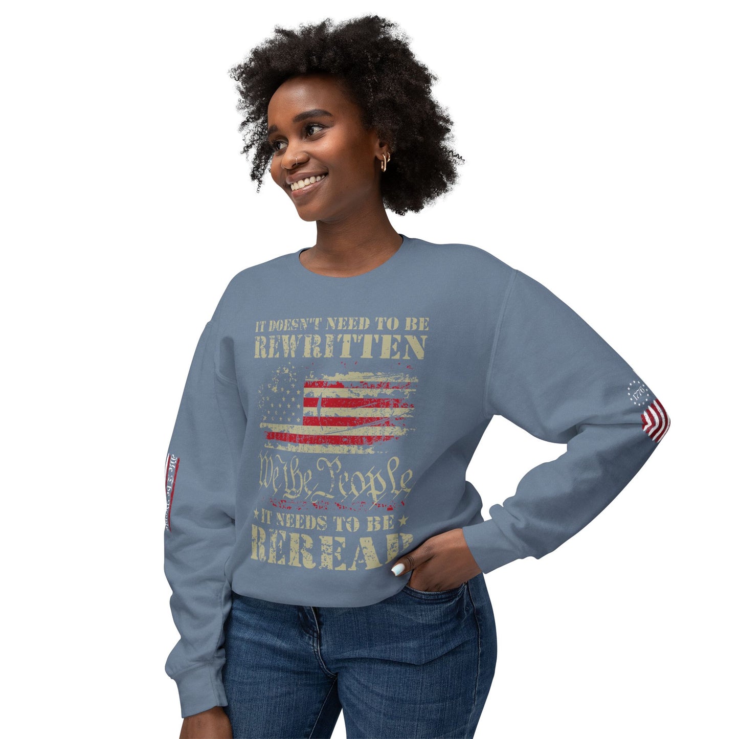 We The People Two-Sided Plus Sleeve Prints Unisex Lightweight Crewneck Sweatshirt