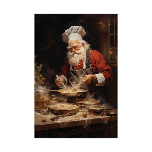 Smiling Chef Santa Christmas Poster Wall Art in 3 Sizes