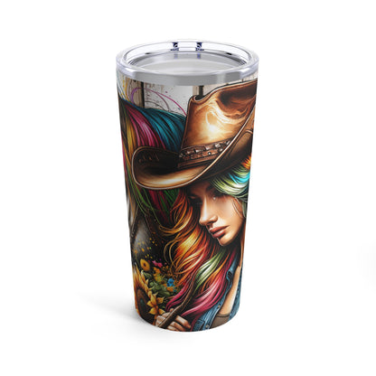 Cowgirl & Horse with Rainbow & Sunflowers Tumbler 20oz