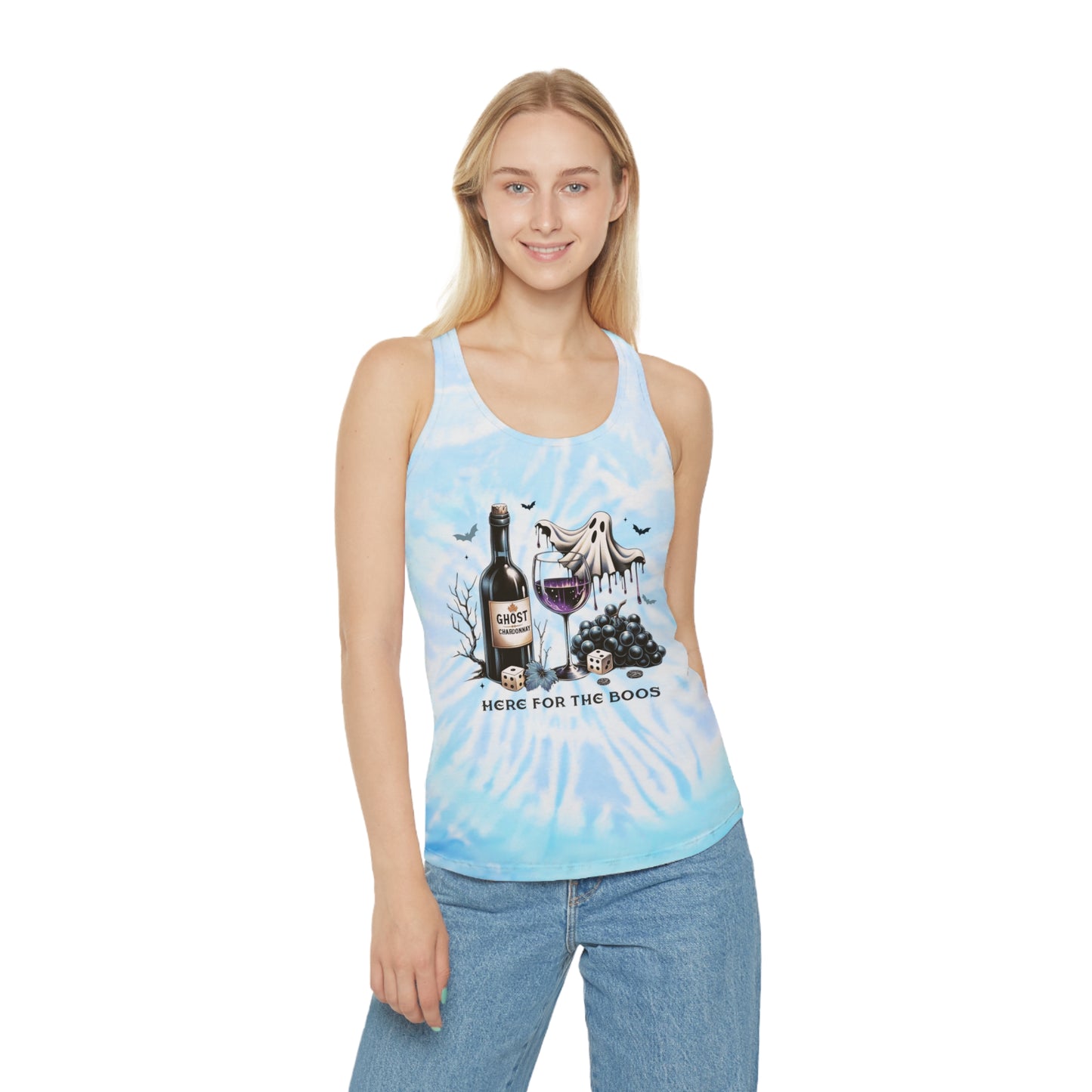 Here For The Boos Halloween Tie Dye Racerback Tank Top