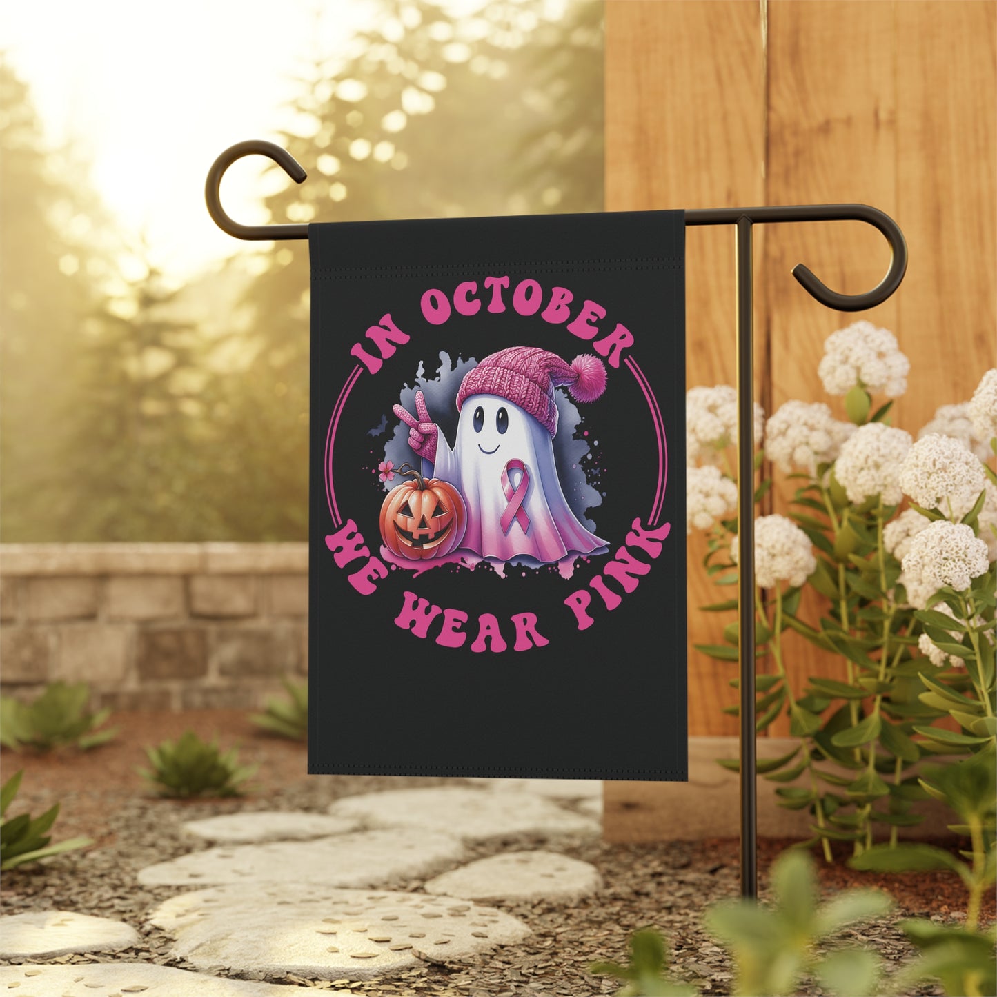 October is For Pink Breast Cancer Awareness Month Garden & House Banner