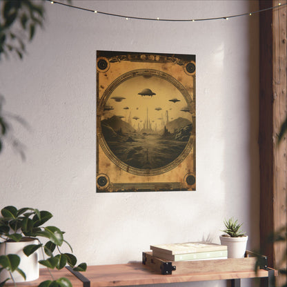 Alien Invasion: A Cosmic Landscape Blueprint Poster Wall Art in 3 Sizes