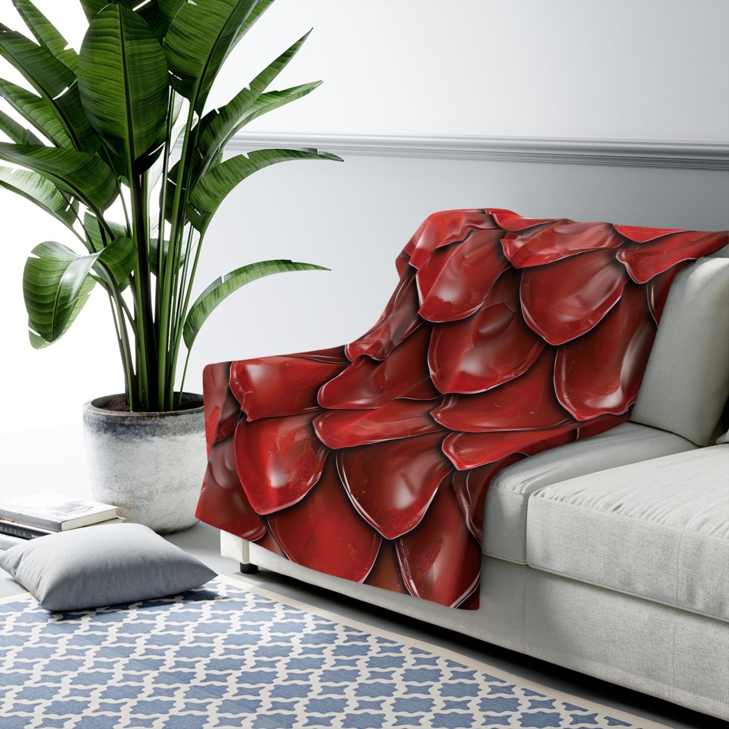 Dragon Scales Shades of Blood Red Sherpa Fleece Blanket Throw