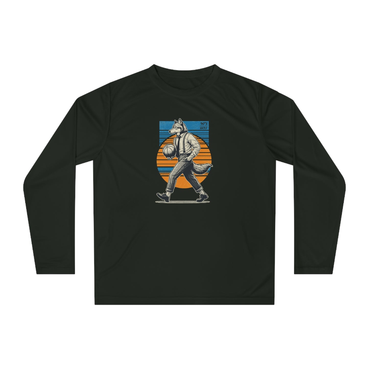 Wolfman Playing Basketball Performance Moisture Wicking Long Sleeve Shirt