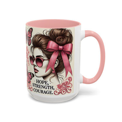 Hope Strength Courage Breast Cancer Survivor Coffee or Tea Mug (11 or 15 oz)