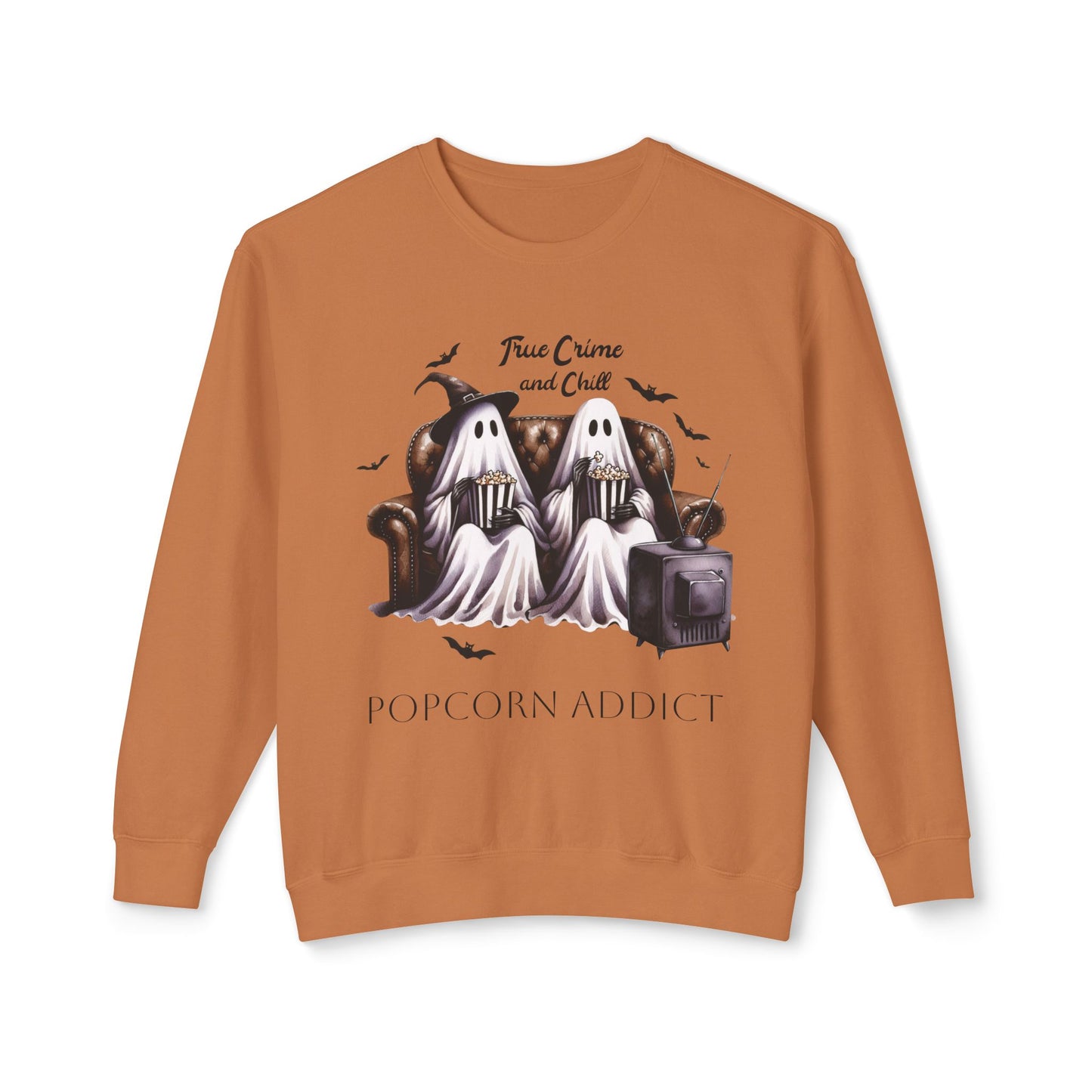 Popcorn Addict Ghosts Halloween Unisex Lightweight Crewneck Sweatshirt