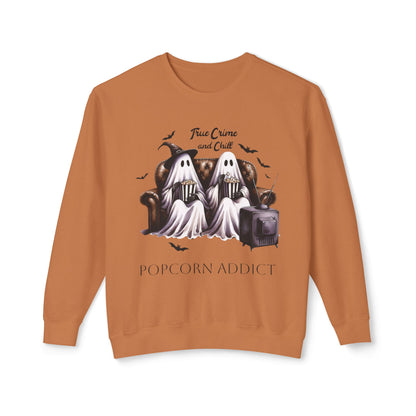 Popcorn Addict Ghosts Halloween Unisex Lightweight Crewneck Sweatshirt