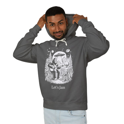 Let's Jam Bigfoot UFO Alien Unisex Lightweight Hooded Sweatshirt