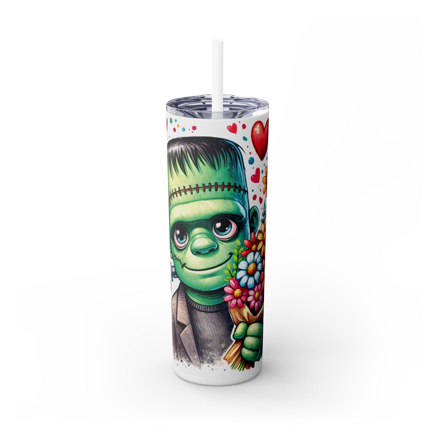 Kid's Cute Frankenstein Halloween Skinny Tumbler with Straw, 20oz