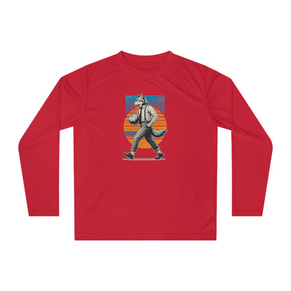 Wolfman Playing Basketball Performance Moisture Wicking Long Sleeve Shirt