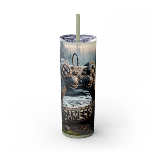 Apocalyptic Gamers Life Skinny Tumbler with Straw, 20oz