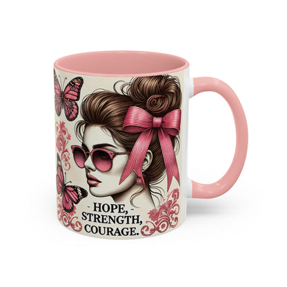 Hope Strength Courage Breast Cancer Survivor Coffee or Tea Mug (11 or 15 oz)