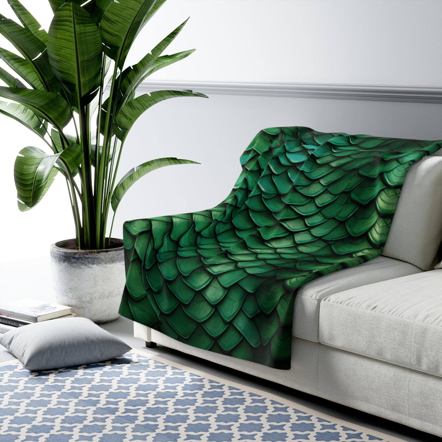 Dragon Scales Shades of Green Sherpa Fleece Blanket Throw