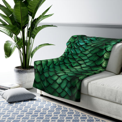 Dragon Scales Shades of Green Sherpa Fleece Blanket Throw