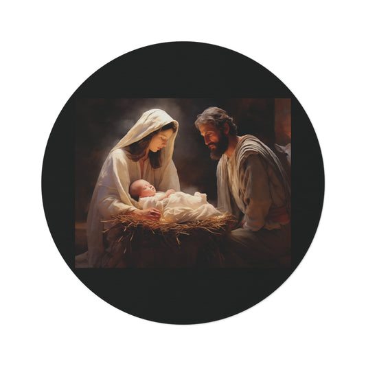 Christ Savior is Born Christmas Round Rug 5 Ft