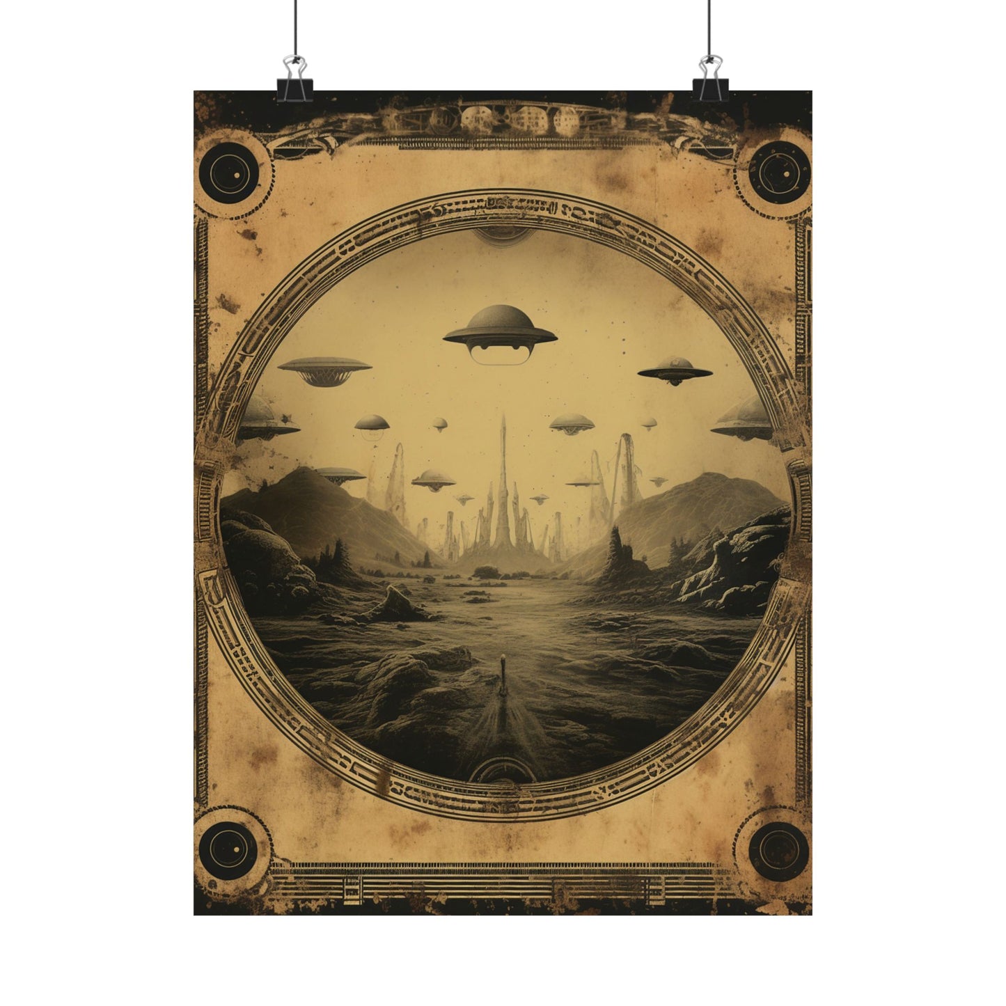 Alien Invasion: A Cosmic Landscape Blueprint Poster Wall Art in 3 Sizes