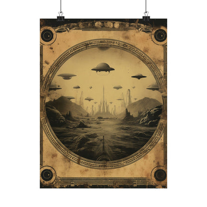 Alien Invasion: A Cosmic Landscape Blueprint Poster Wall Art in 3 Sizes