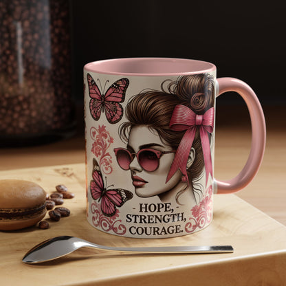 Hope Strength Courage Breast Cancer Survivor Coffee or Tea Mug (11 or 15 oz)