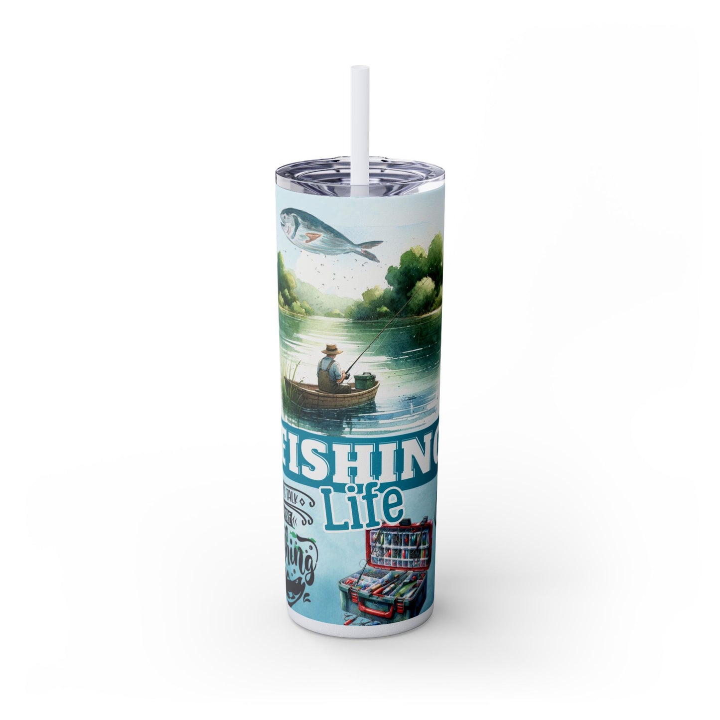 Fishing Life Skinny Tumbler with Straw, 20oz