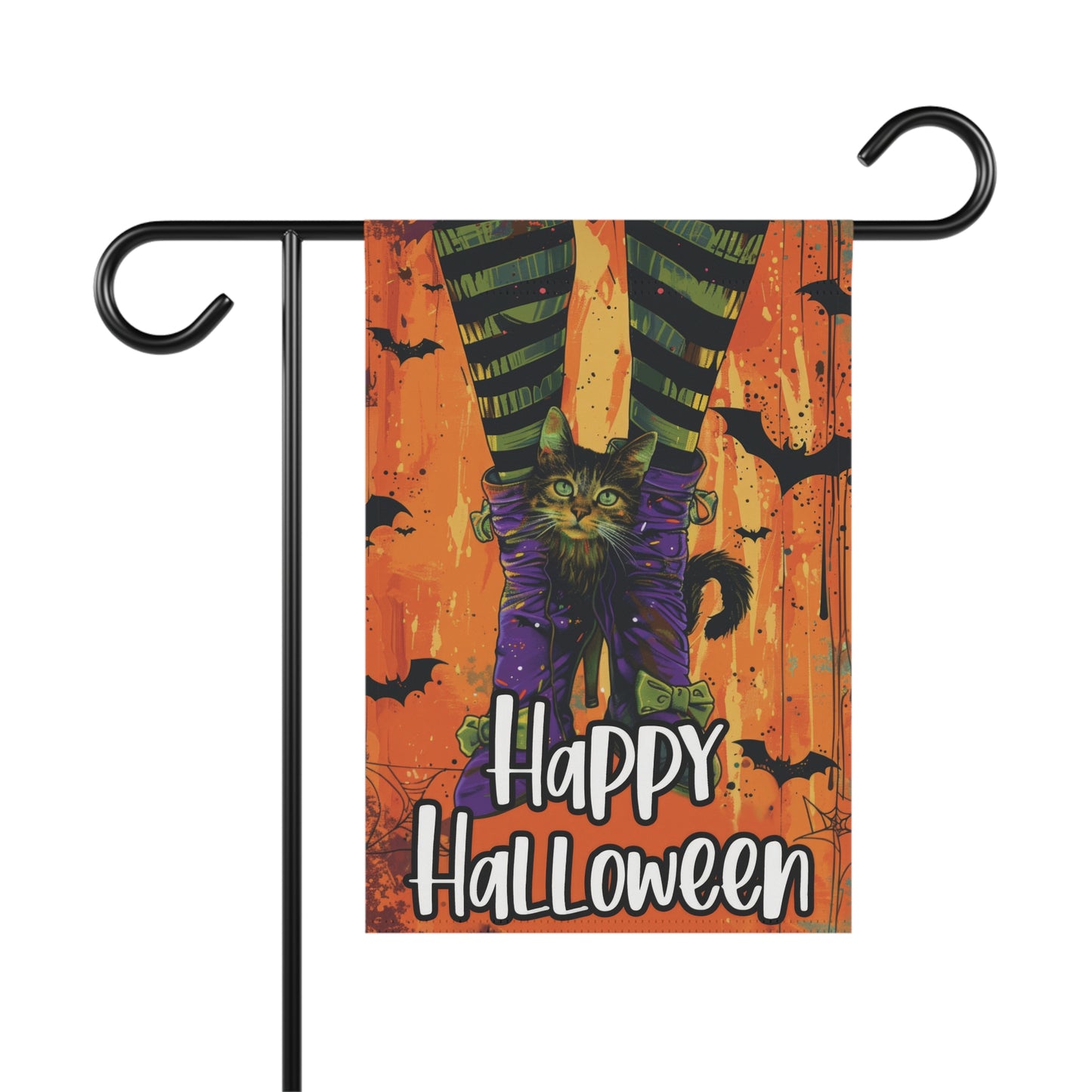 Kitten Peeking Through Witch Legs Halloween Garden & House Banner