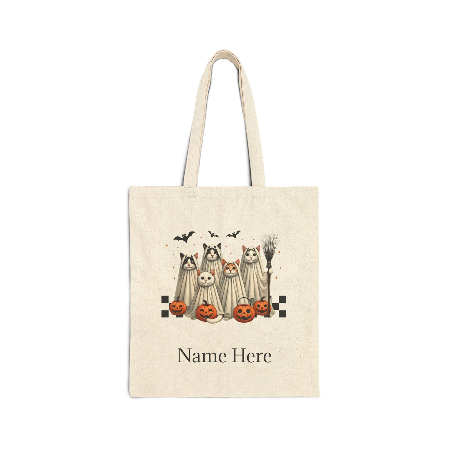 Ghost Cats Cotton Canvas Tote Trick or Treat Halloween Bag Personalized