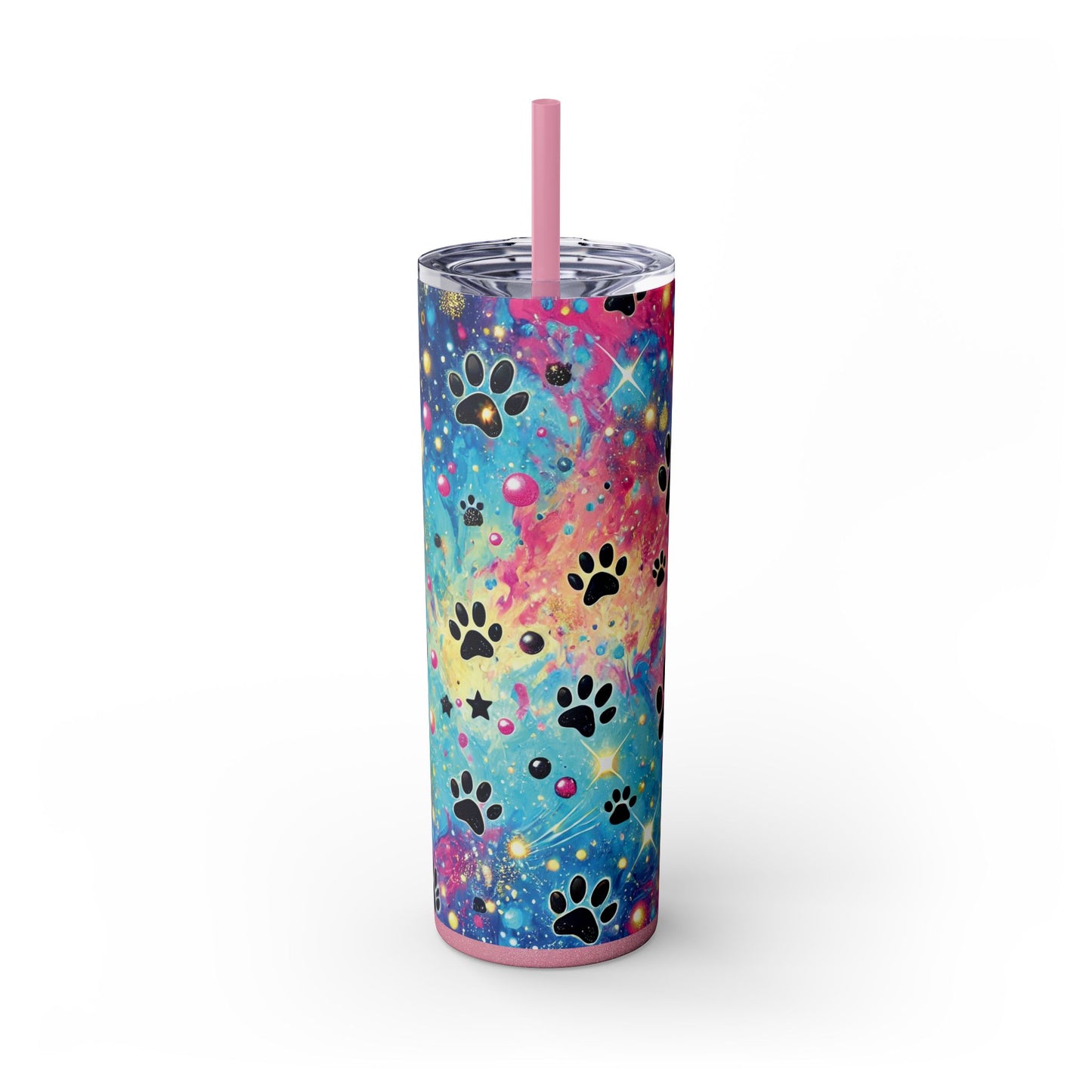 Animal Lover Paw Prints Theme Skinny Tumbler with Straw, 20oz