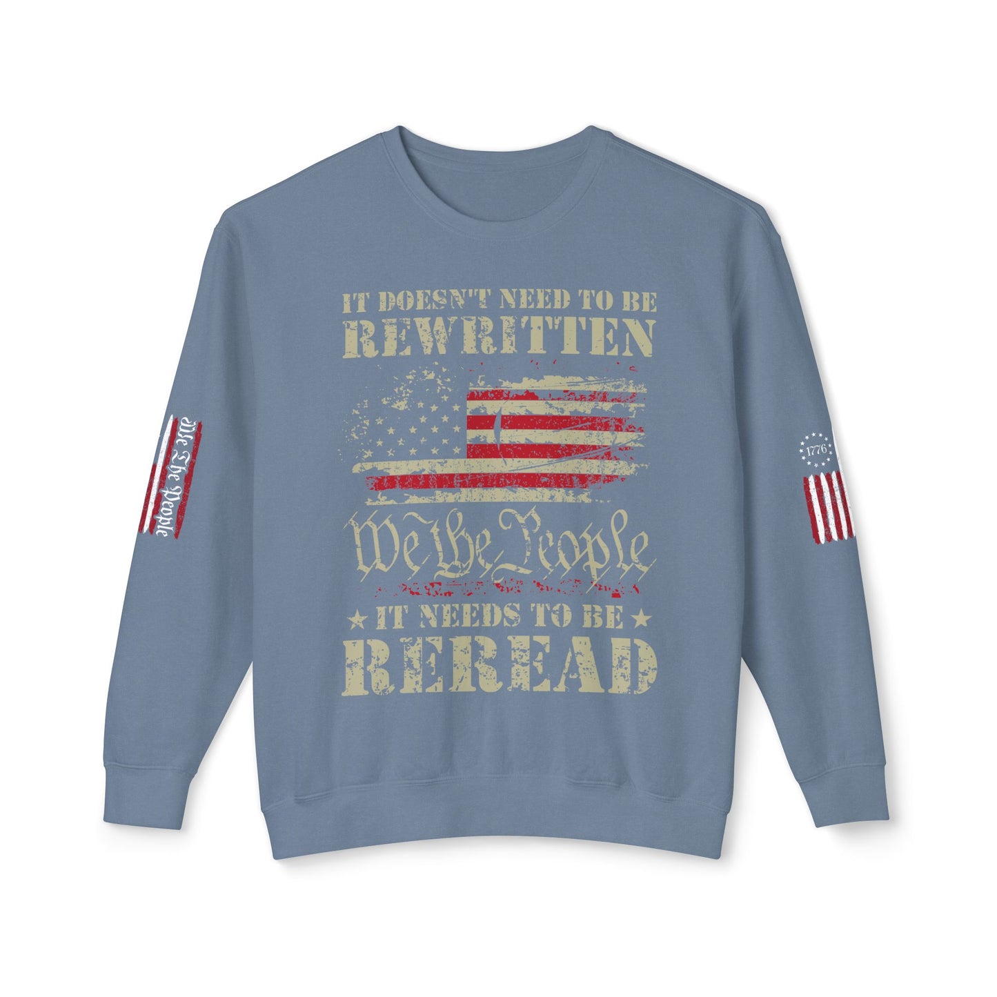 We The People Two-Sided Plus Sleeve Prints Unisex Lightweight Crewneck Sweatshirt