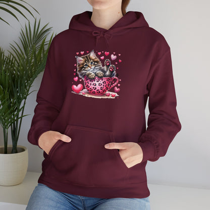 Valentine Teacup Gray Kitten Love Hooded Sweatshirt