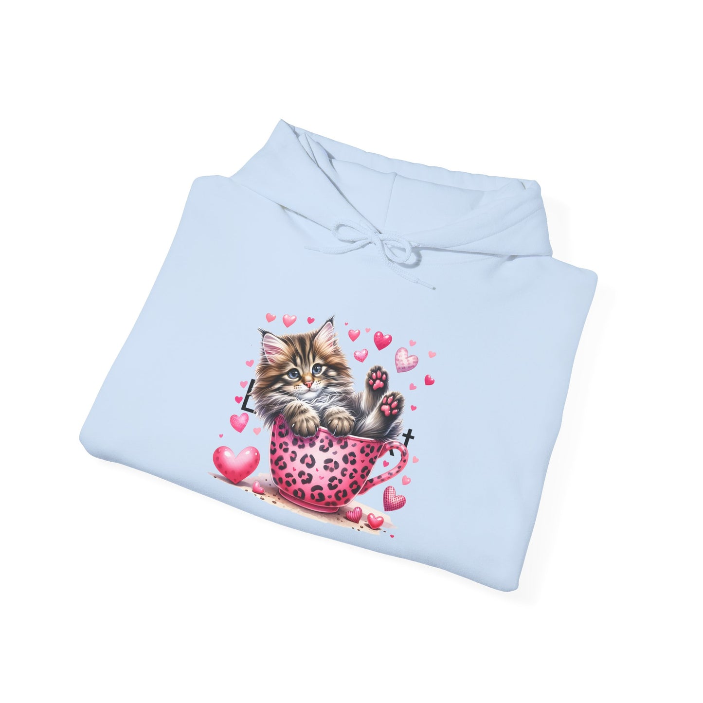 Valentine Teacup Gray Kitten Love Hooded Sweatshirt