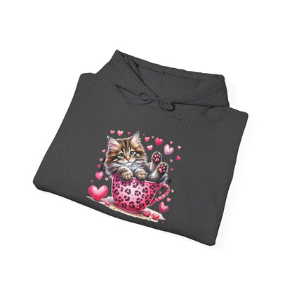 Valentine Teacup Gray Kitten Love Hooded Sweatshirt