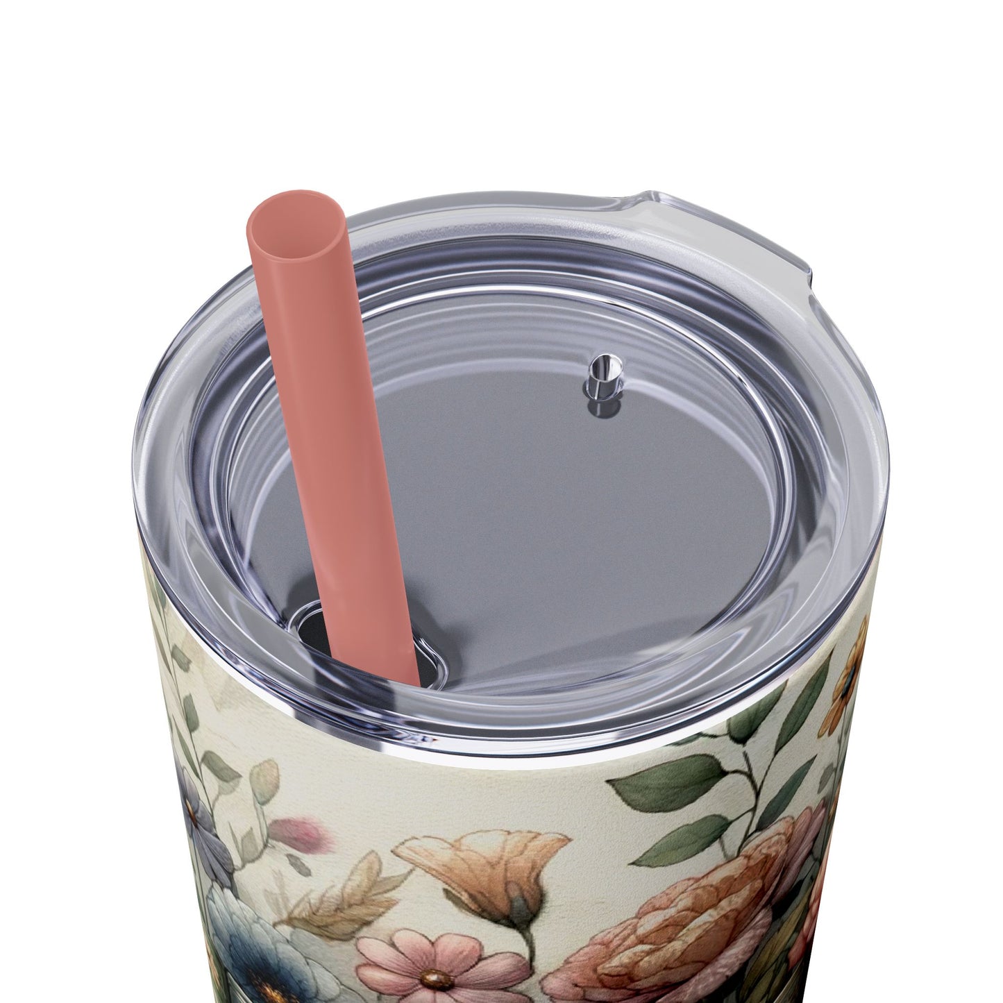 Books & Roses Skinny Tumbler with Straw, 20oz