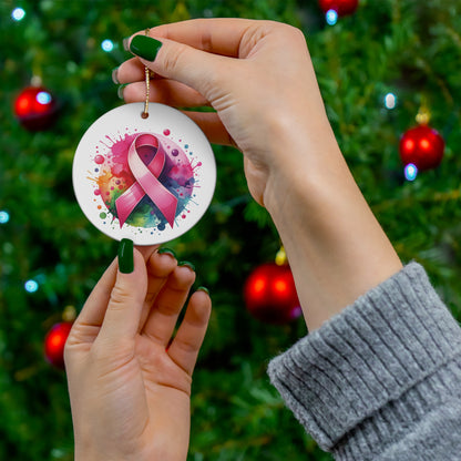 Breast Cancer Ribbon Ceramic Ornament