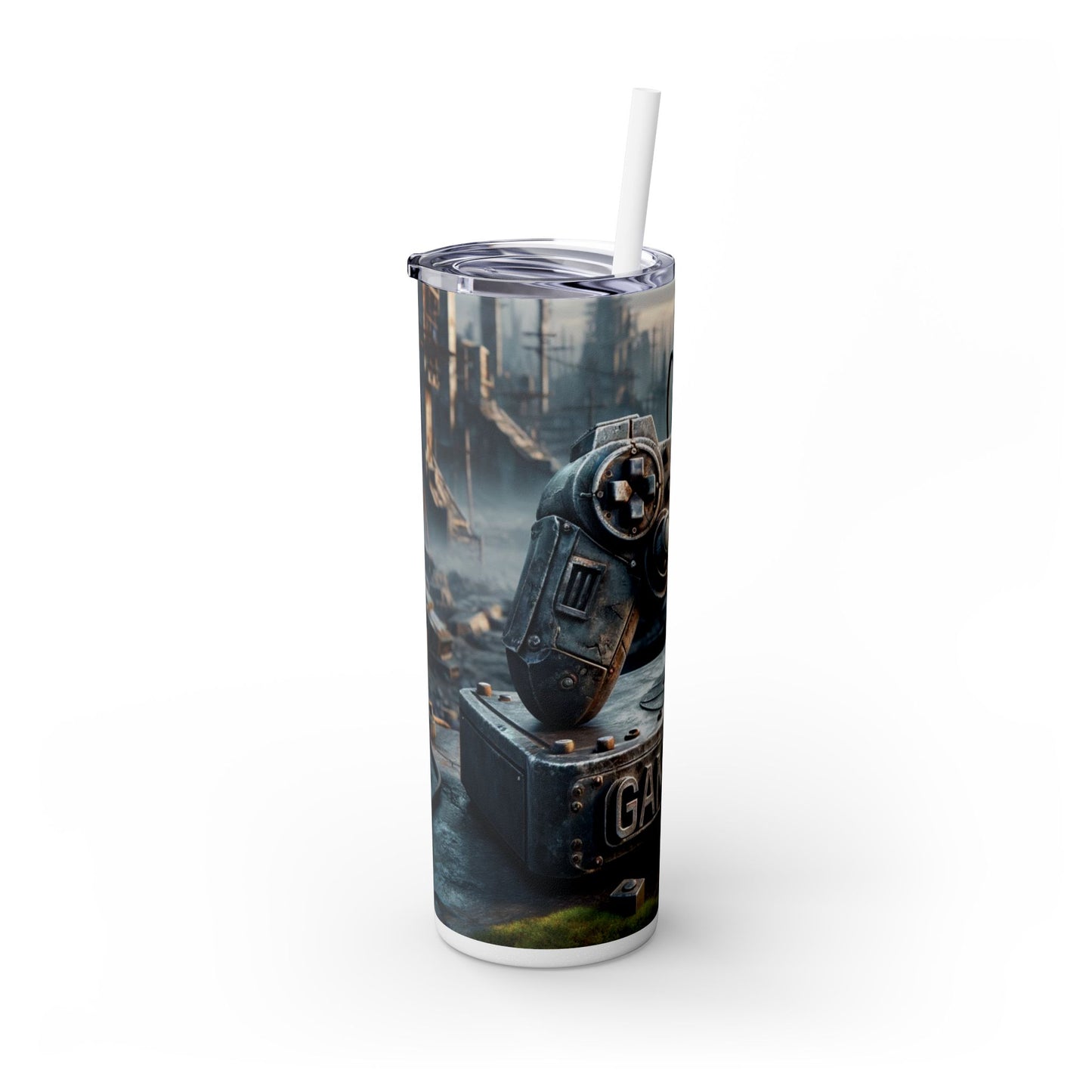 Apocalyptic Gamers Life Skinny Tumbler with Straw, 20oz