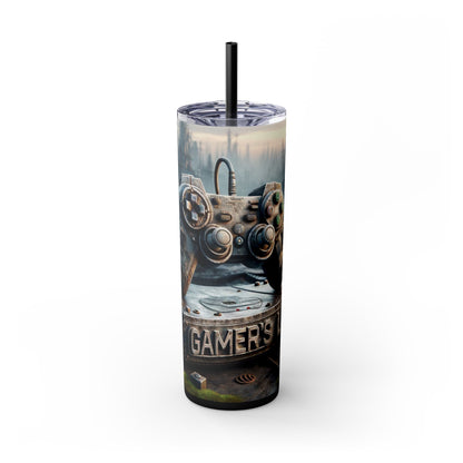 Apocalyptic Gamers Life Skinny Tumbler with Straw, 20oz