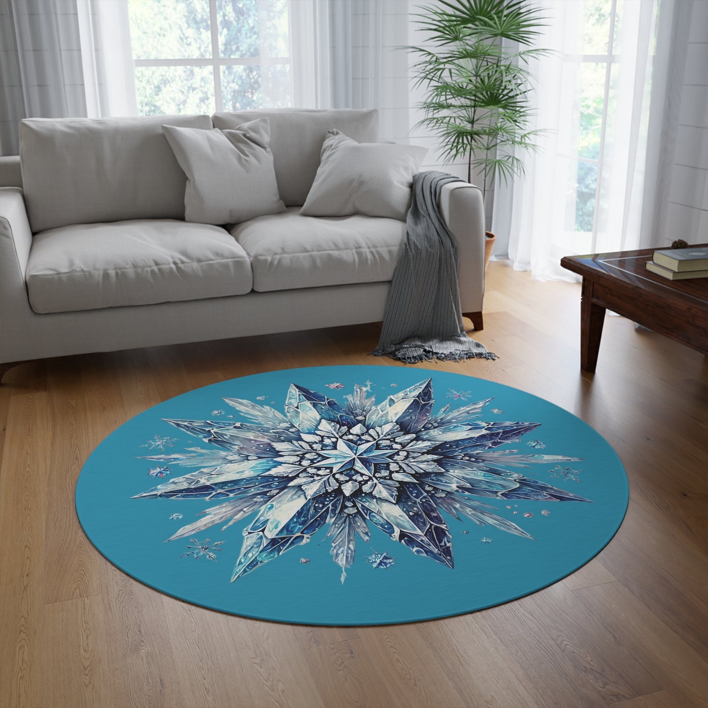 Winter Crystal Snowflake Round Rug 5 Ft