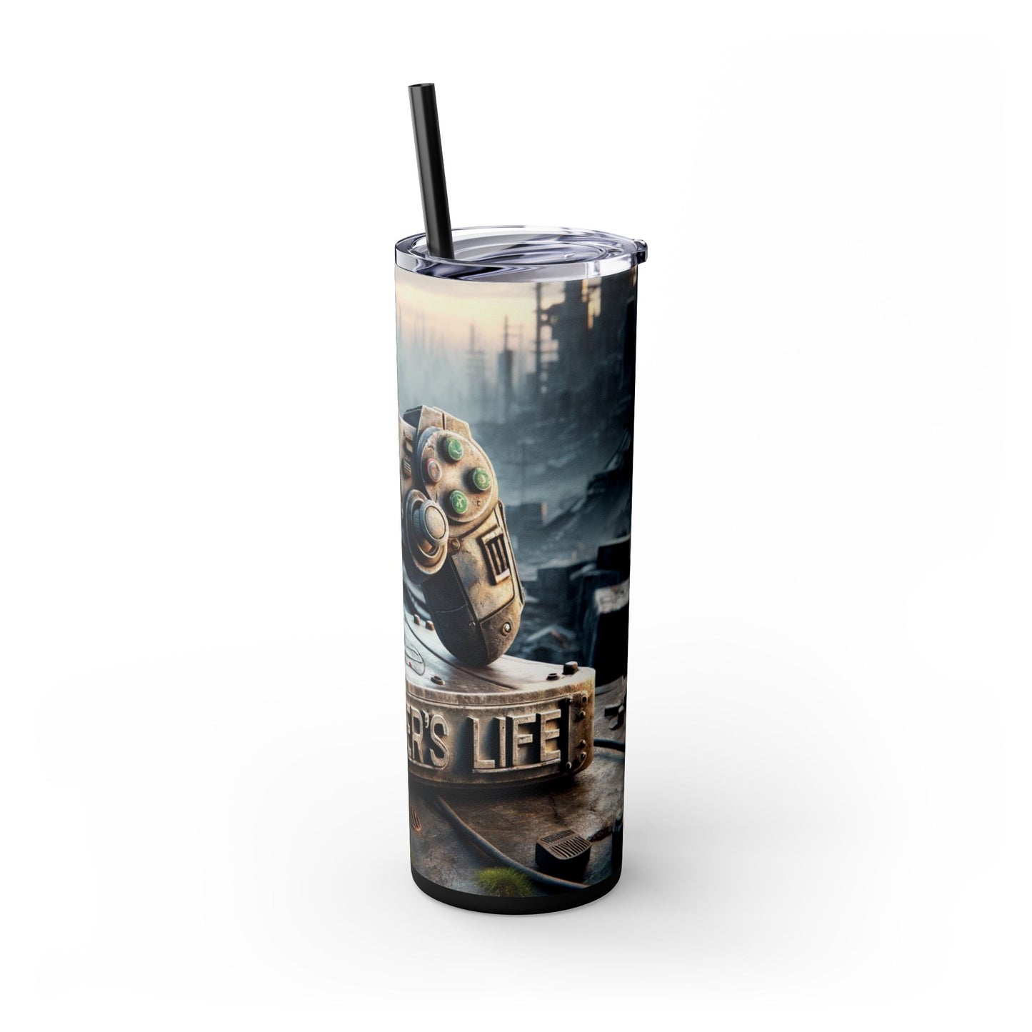 Apocalyptic Gamers Life Skinny Tumbler with Straw, 20oz