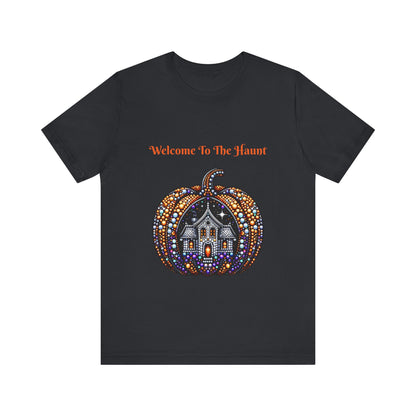 Disco Ball Pumpkin Haunted House Halloween Unisex Short Sleeve Tee