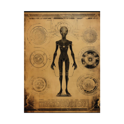 Extraterrestrial Anatomy: Vintage Sci-Fi Blueprint Poster Wall Art in 3 Sizes