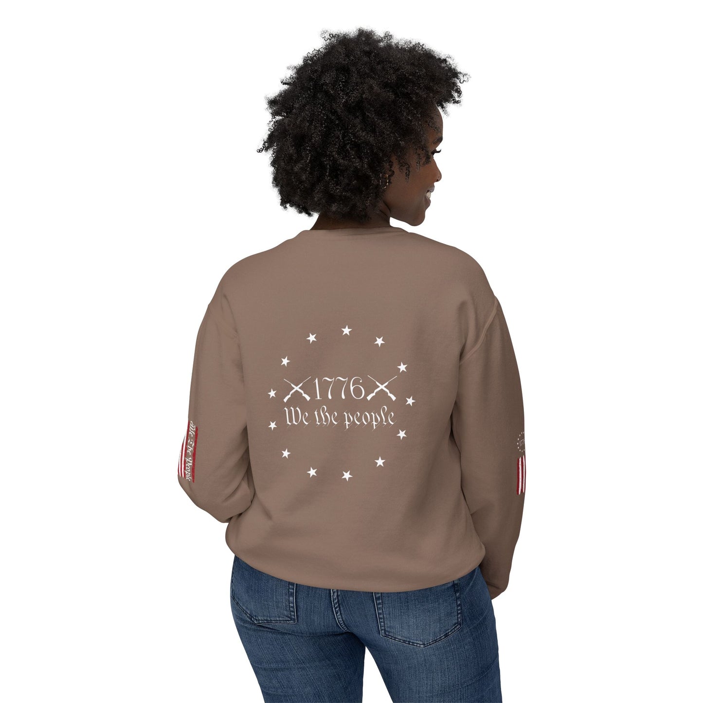 We The People Two-Sided Plus Sleeve Prints Unisex Lightweight Crewneck Sweatshirt