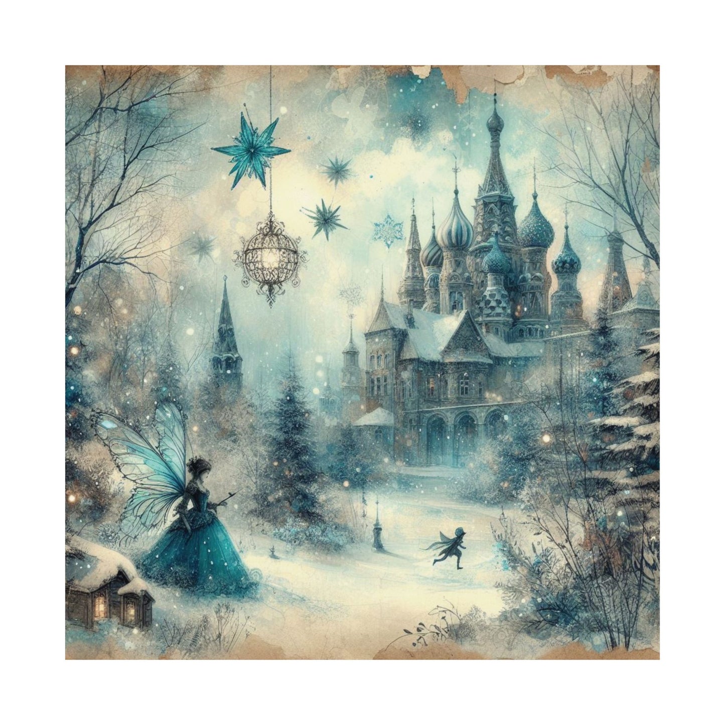 Snowflake Fairy Castle Winter Poster Wall Art in 3 Sizes